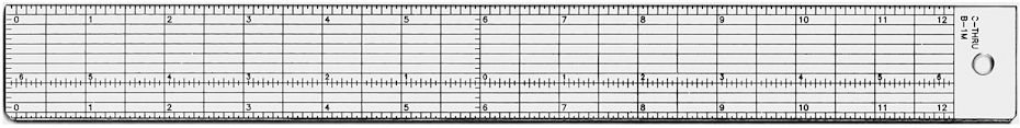 C-Thru #B-1M Transparent Acrylic Ruler 12" - Sub-Zero Inches-Inches
