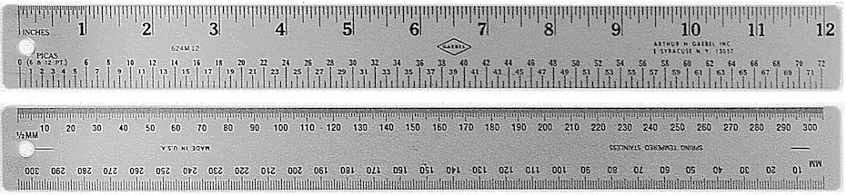 #624-M - Stainless Steel Two-Sided Rulers - Inch-Pica,Half Pica/Metric