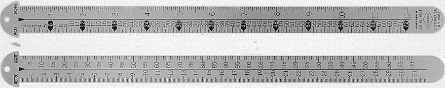 #612-E - Stainless Steel 12" Two-Sided Line Gauge - Pica-Inch/Metric-Agate