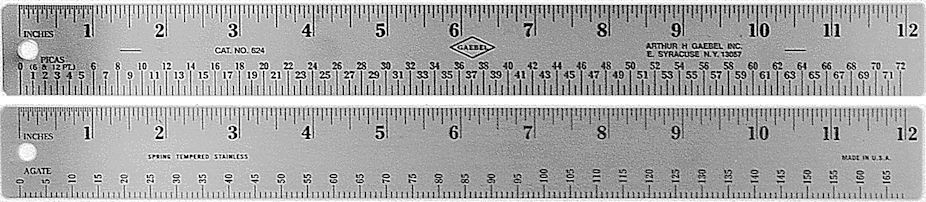 #624 - Stainless Steel Two-Sided Rulers - Inch-Pica,Half Pica/Inch-Agate